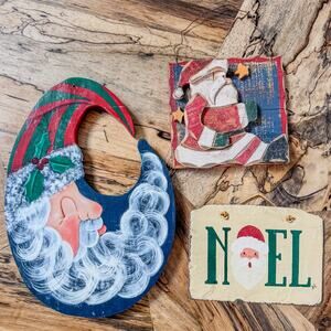 Country Christmas Collection of 3 Santa Themed HandPainted Wall Hangings
